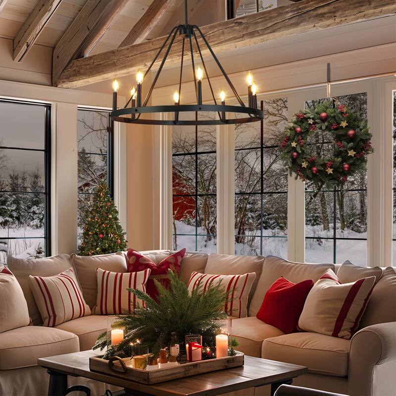 Modern Classic 8-Light Chandelier Matte Black Circular Light Fixture for Dining Room - 32.5 " × 20.5 "