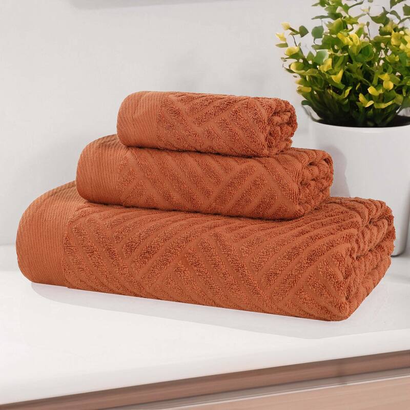 Superior Basketweave Egyptian Cotton Jacquard 3 Piece Assorted Towel Set