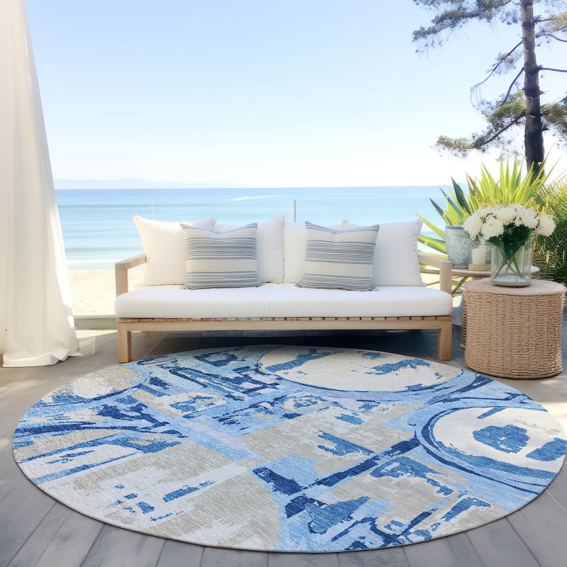 Machine Washable Indoor/ Outdoor Chantille Contemporary Abstract Rug - Sky - 8' x 8'