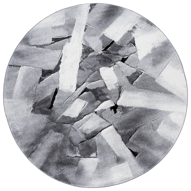 SAFAVIEH Porcello Odyle Mid-Century Modern Abstract Rug - 6'7" Round - Ivory/Grey