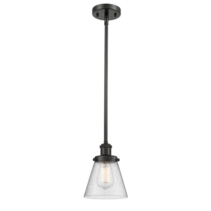 Innovations Lighting Small Cone 6" Wide Mini Pendant - Rod Hung - Oil Rubbed Bronze / Seedy