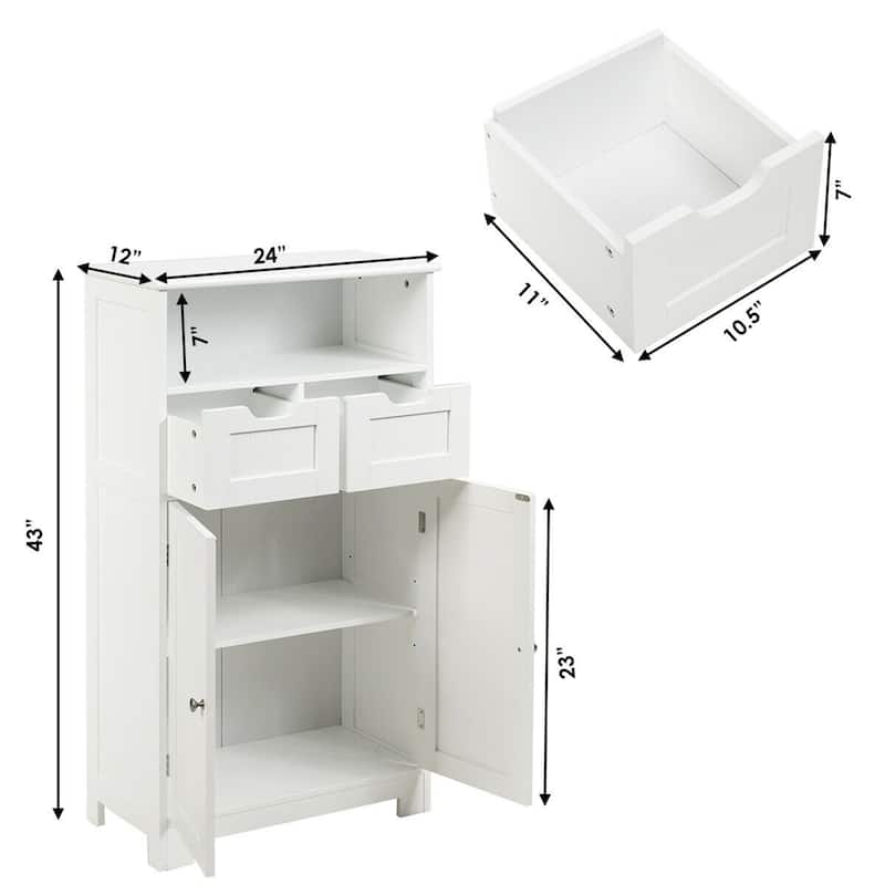 Gymax Bathroom Floor Cabinet Wooden Storage Organizer Side Cabinet W/2 - See Details