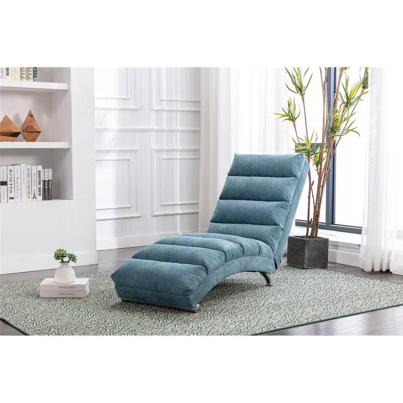Linen Long Chaise Lounge Massage Recliner - Blue