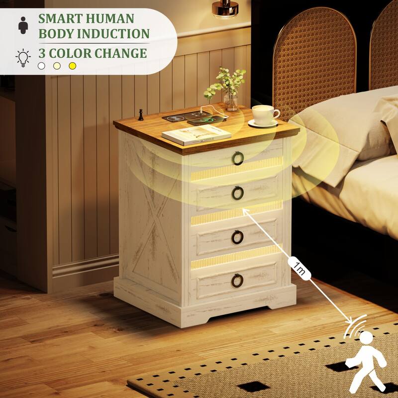 LED 2-Drawer Nightstand With Charging Station and Gun Drawer