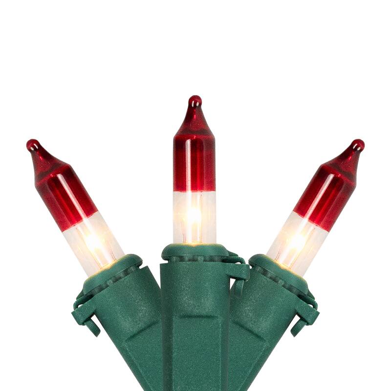 Mini Christmas Light Set - Clear with Red Tips - 10' Green Wire - 50ct