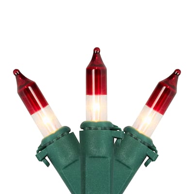 Mini Christmas Light Set - Clear with Red Tips - 10' Green Wire - 50ct