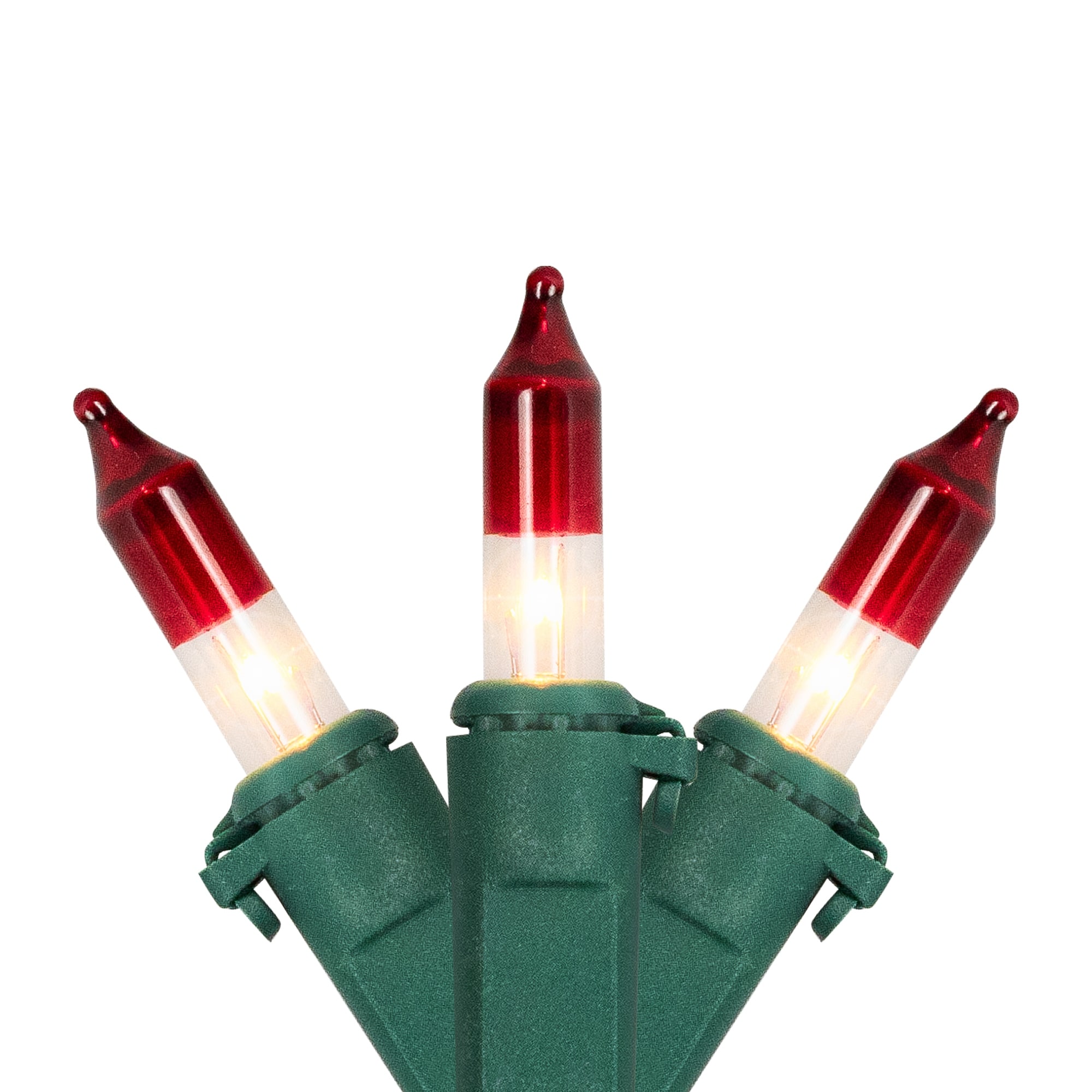 Mini Christmas Light Set - Clear with Red Tips - 10' Green Wire - 50ct