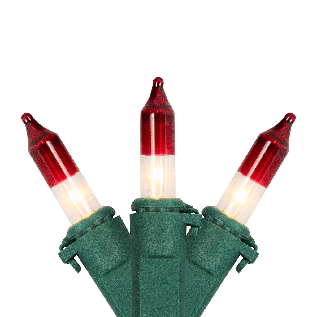 Mini Christmas Light Set - Clear with Red Tips - 20.25' Green Wire - 100ct