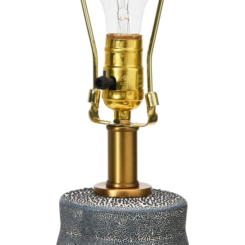 Textured Blue Glaze Ceramic Table Lamp with Natural Linen Shade