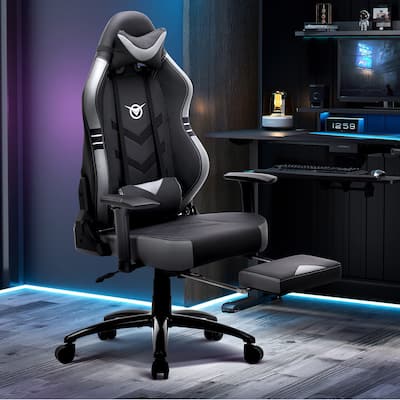Pro Gaming Throne - 350lb XL Racing Seat with 4D Armrests & Retractable Ottoman, BIFMA Certified for Esports & Streaming