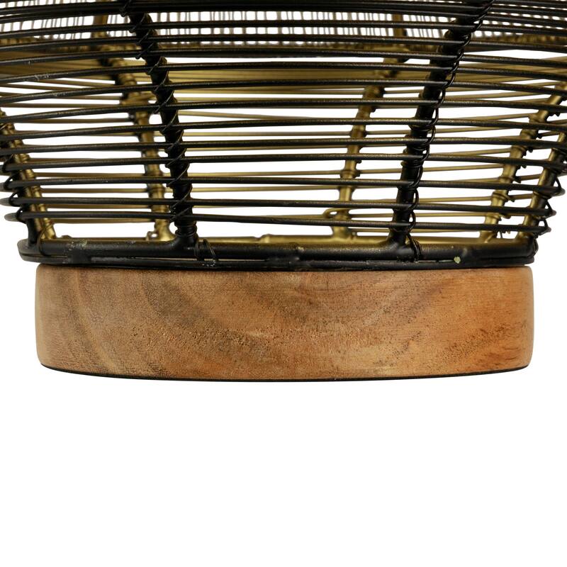 Large Woven Iron Pillar Candle Holder with Wood Base - 9.25" - Black