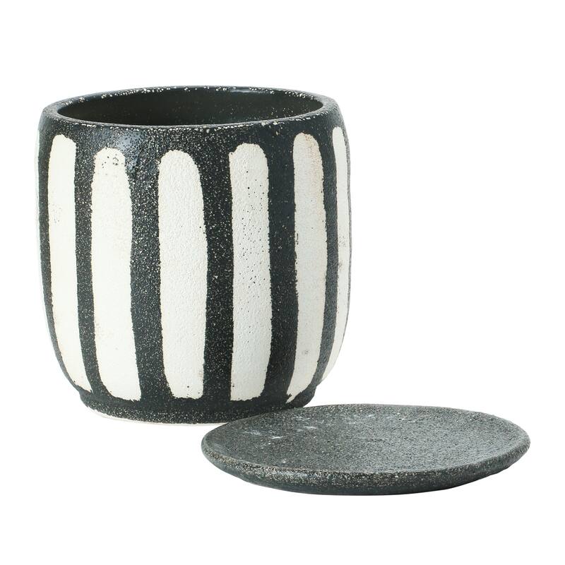 Hand-Painted Terra-cotta Planter with Saucer, Black & White, Set of 2 (Holds 6" Pot)