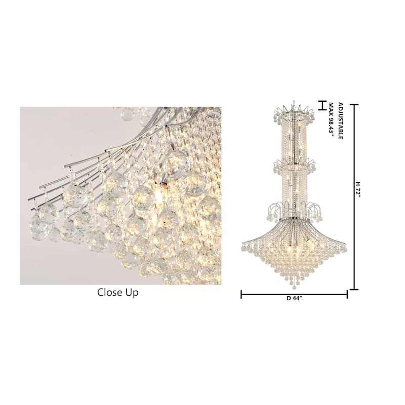 20-Light Chrome Chandelier With Clear Hanging Crystals
