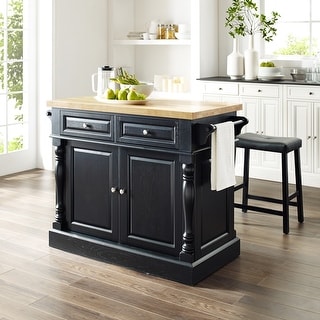 Crosley Oxford Butcher Block Top Kitchen Island in Black Finish with 24 ...
