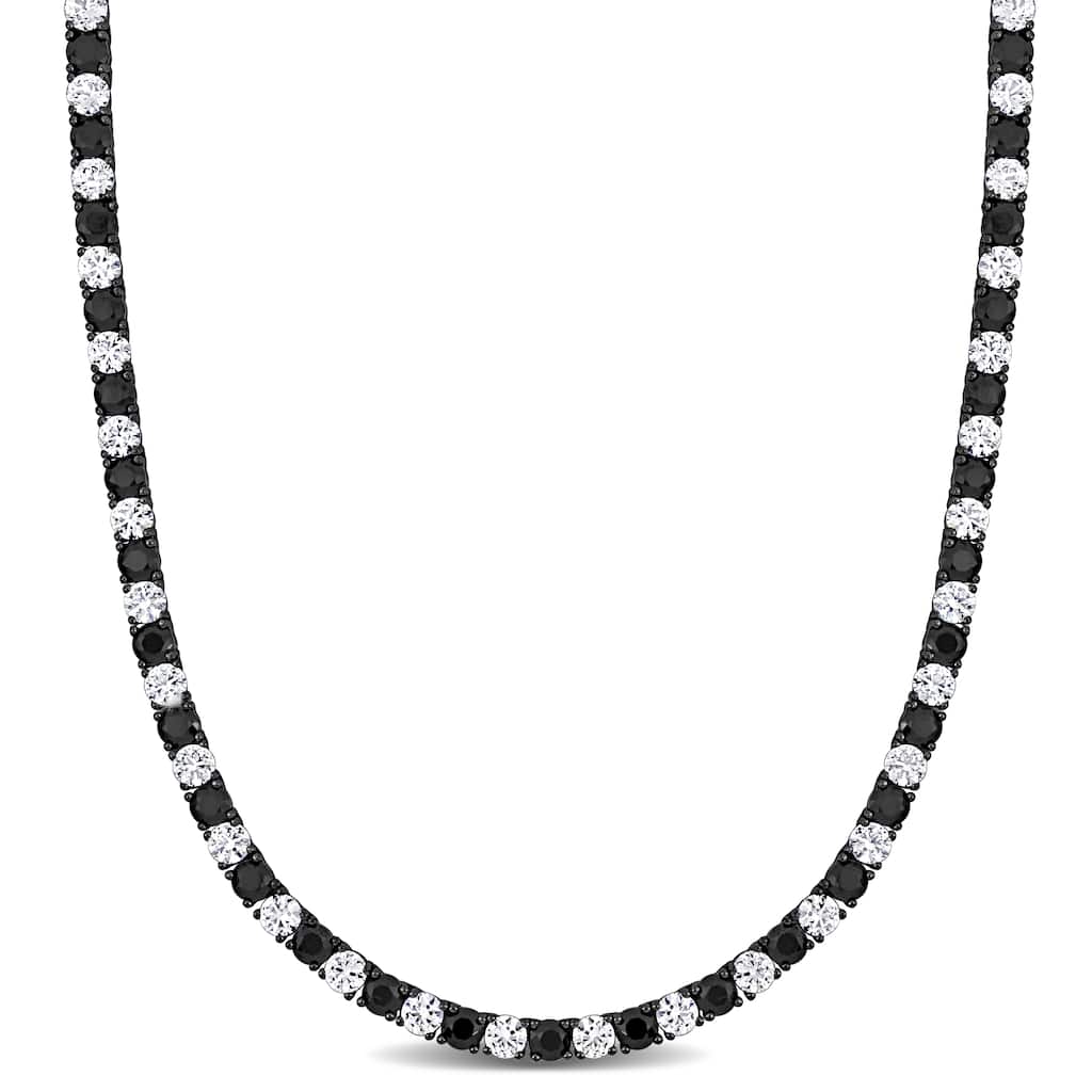 Miadora 40 1/4ct TGW Created White & Black Sapphire Men's Necklace in Black Rhodium Sterling Silver -20 in