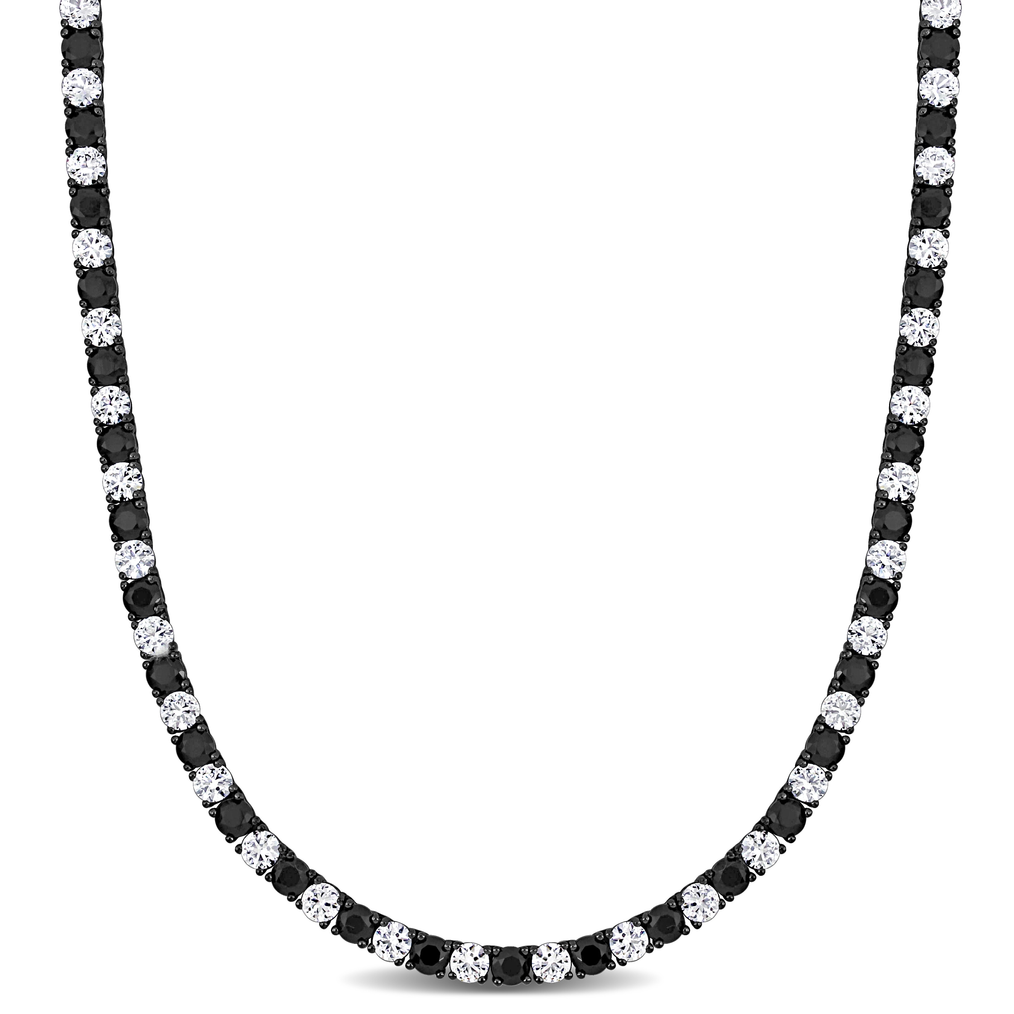 Miadora 40 1/4ct TGW Created White & Black Sapphire Men's Necklace in Black Rhodium Sterling Silver -20 in