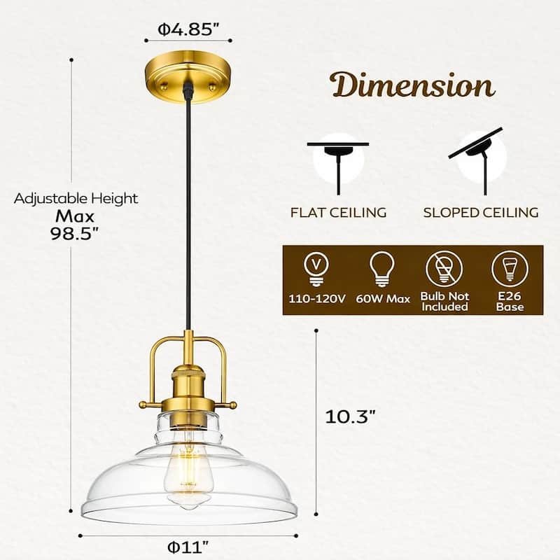 Clear Glass Dome Pendant Light Farmhouse Style