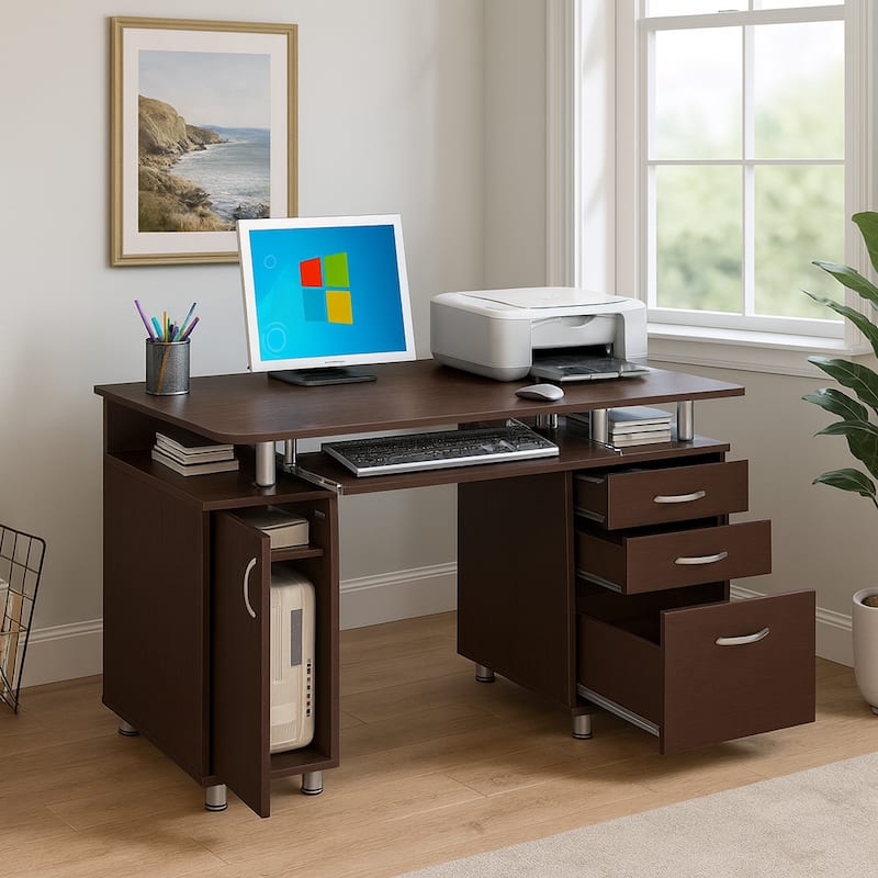 Modern Designs Grey MDF Multifunctional Office Desk With File Cabinet