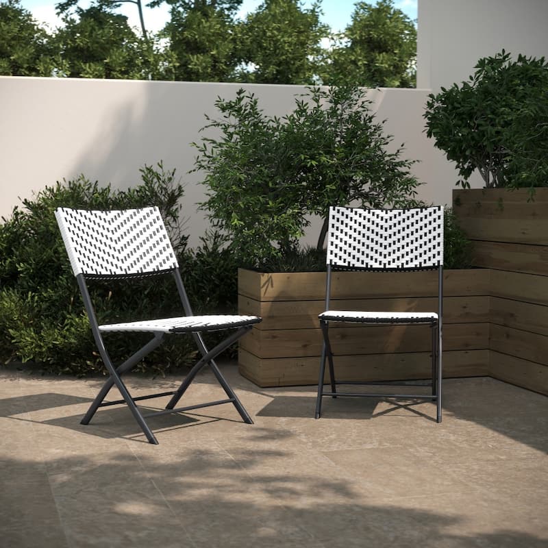 2PC Indoor/Outdoor PE Rattan Folding Bistro Chairs