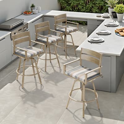 Outdoor Aluminum Patio Bar Stools Swivel Chairs with Sunbrella Cushions - 19.5 in W * 45.3 in H * 17.5 in D