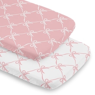 Sweet Jojo Designs White & Pink Bows Girl 2 Pack Baby Bassinet Fitted Sheets - Blush Bow, Coquette, Shabby Chic, Vintage Ballet