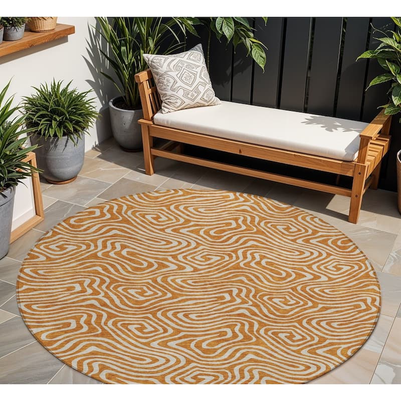 HomeRoots Abstract Transitional Rectangle Outdoor Rug - 8' Round