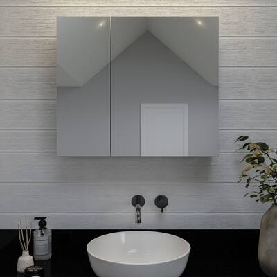 Croydex Williams 30" W x 26" H Double Door Aluminium Bathroom Medicine Cabinet with Mirror in Silver