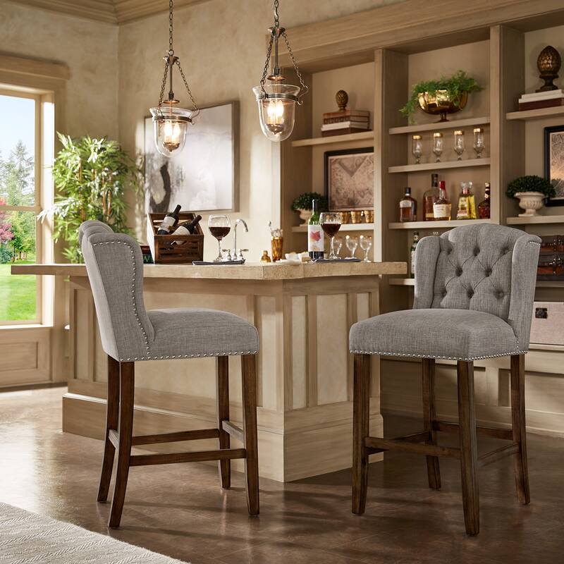 Lakin Tufted Linen Upholstered Stool (Set of 2) by iNSPIRE Q Artisan