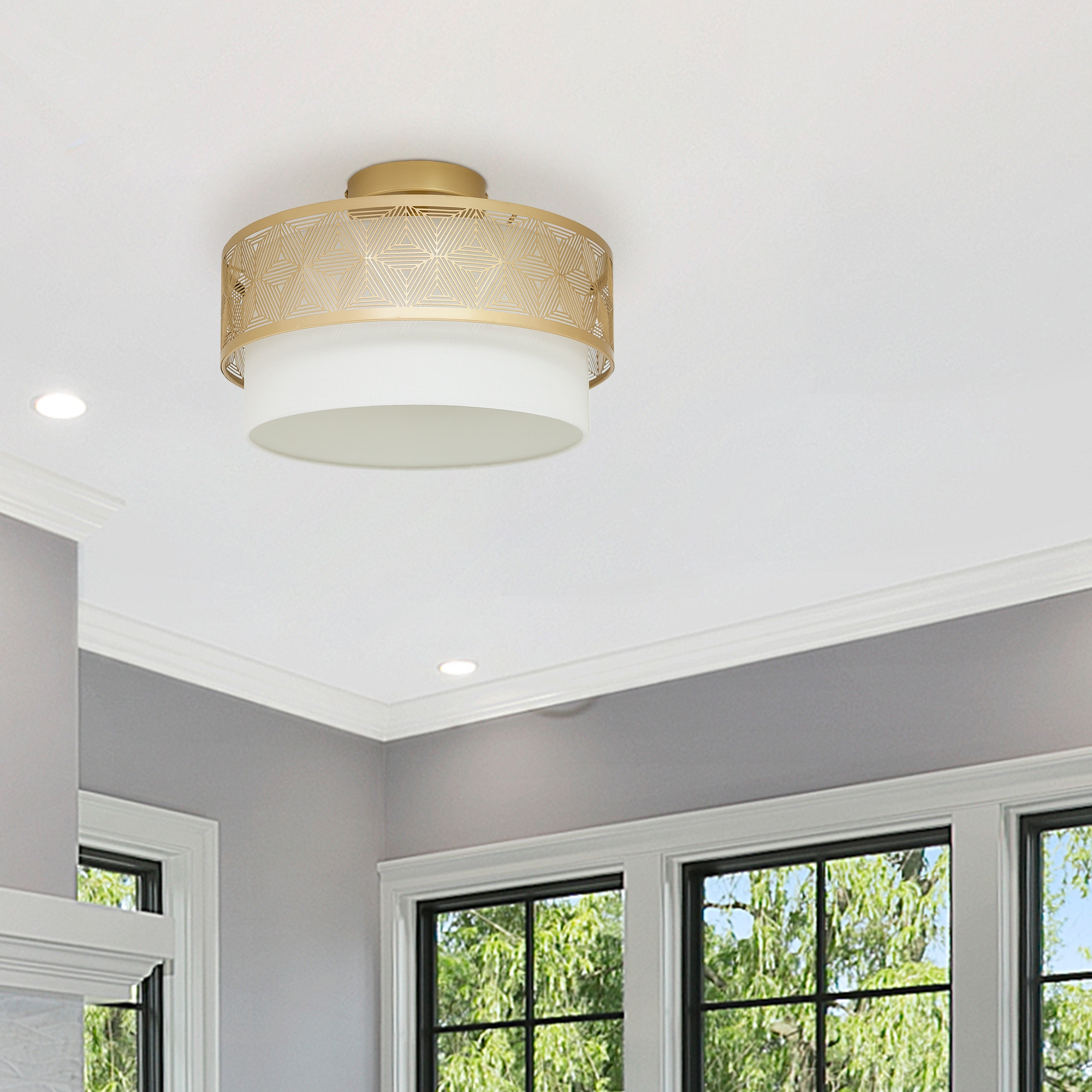 10.125 H Xander Mixed Material Drum Shade Ceiling Light