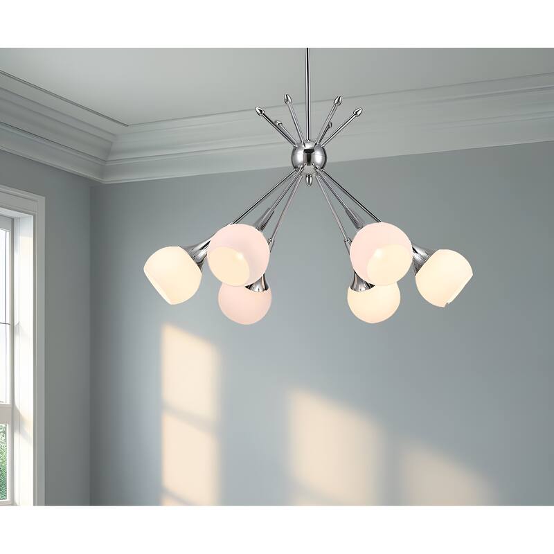 Six-Arm Celestial Wrought Iron & Blown Glass Oil Rod Pendant - Chrome - Chrome