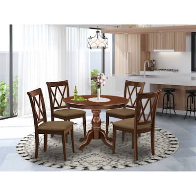 HomeStock 5-Piece Mahogany Finish Solid Wood Top Dining table with 4-Chairs