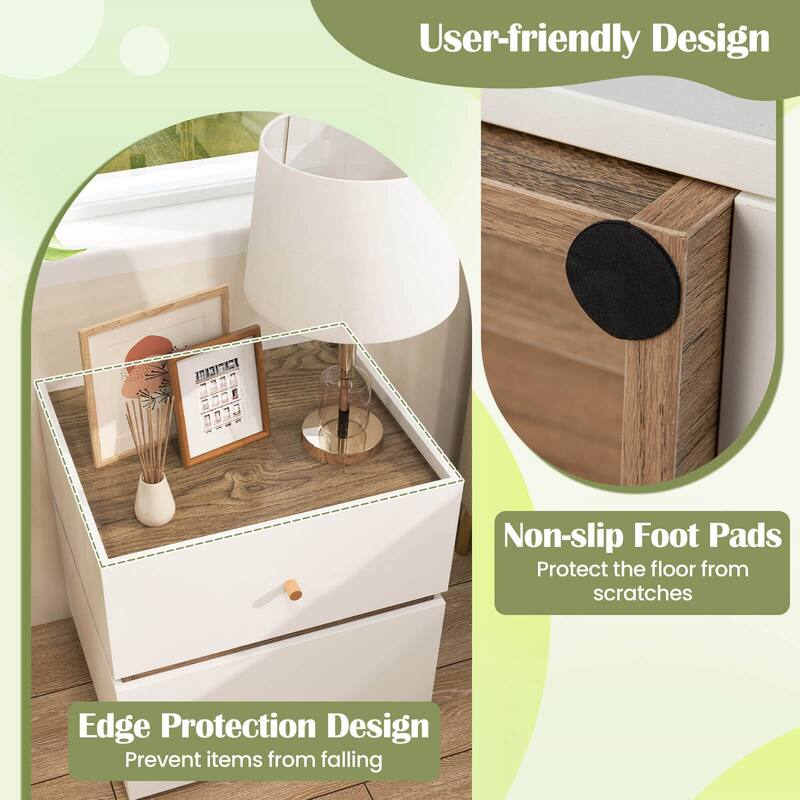 Costway 1/2 PCS 2-Drawer Nightstand Modern Bedside Table with Storag