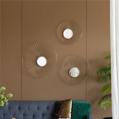 Set of 3 Wall Mirror Abstract designed Wall mirrors with Gold Frame