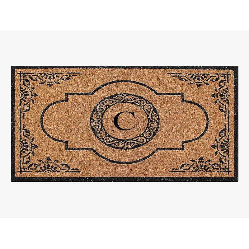 A1HC Natural Coir and PVC backing Hand-crafted Abrilina Monogrammed Double Doormat - 36" X 72" - C
