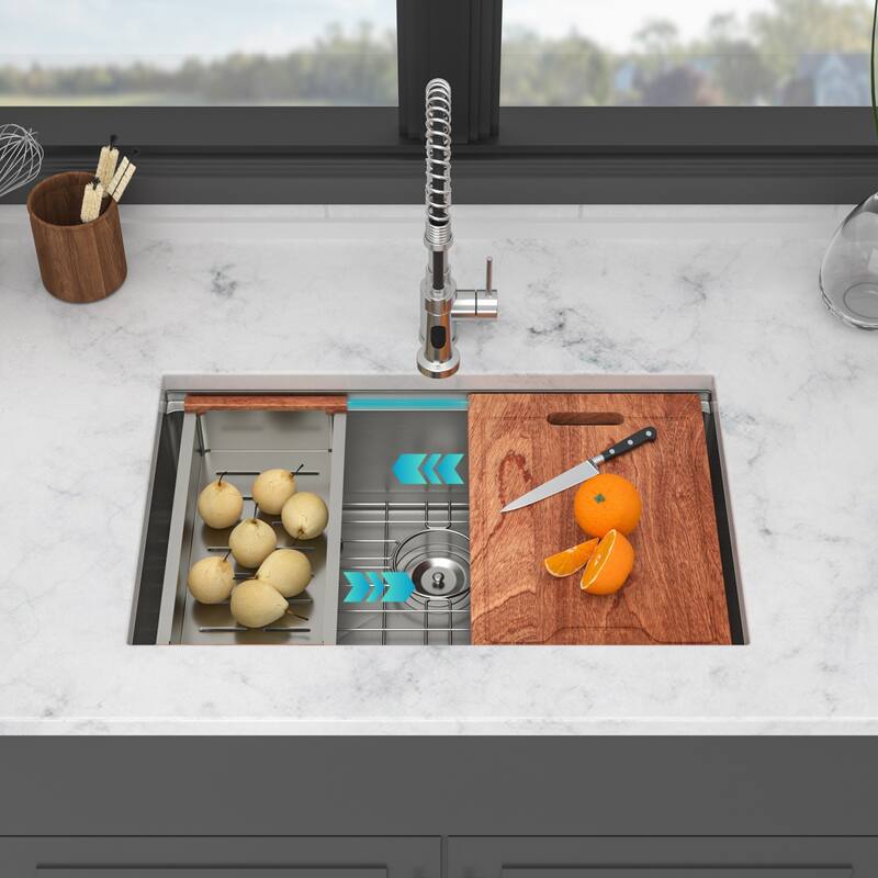 30" Undermount 16 Gauge Single Bowl Stainless Steel Smart Digital Kitchen Sink in Brushed Nickel - 30'' x 19'' x 9''