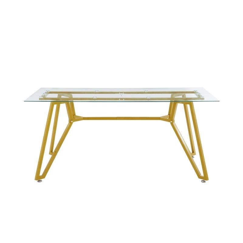 Gold Modern Tempered Glass Dining Table with Metal Legs for Kitchen, Living Room