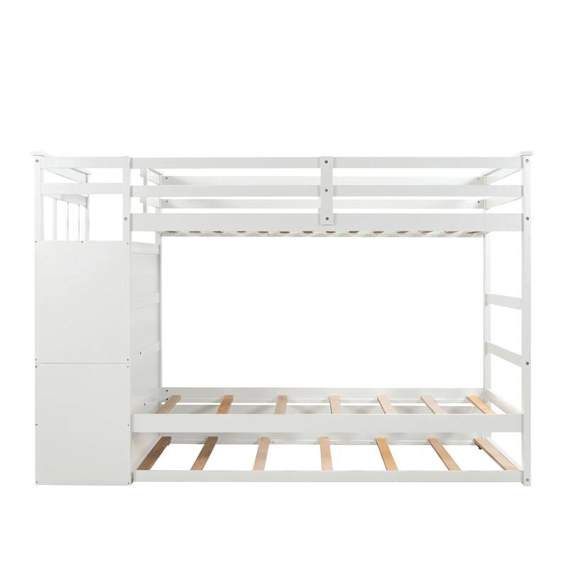 Twin Over Twin Bunk Bed with Trundle and Staircase