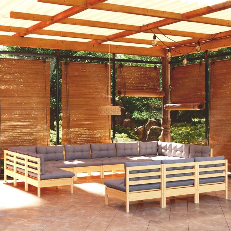vidaXL Solid Pinewood Patio Lounge Set 13 Piece with Cushions Multi Colors
