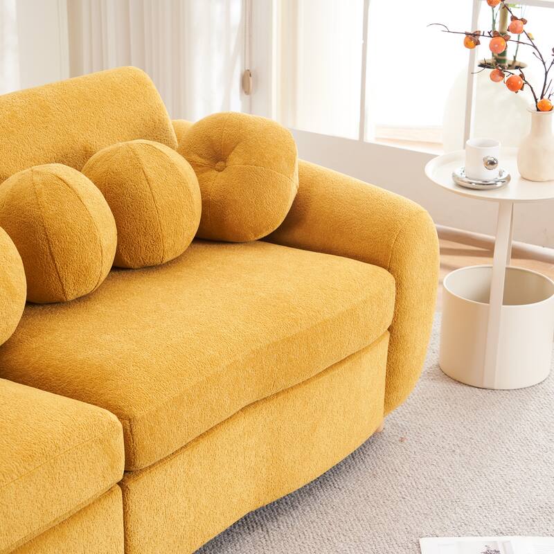 Modern Tufted Chenille Loveseat, Futon Sectional Love Seat Couch, Upholstered Sofa with 2 Pillows & 3 Lumbar Pillows