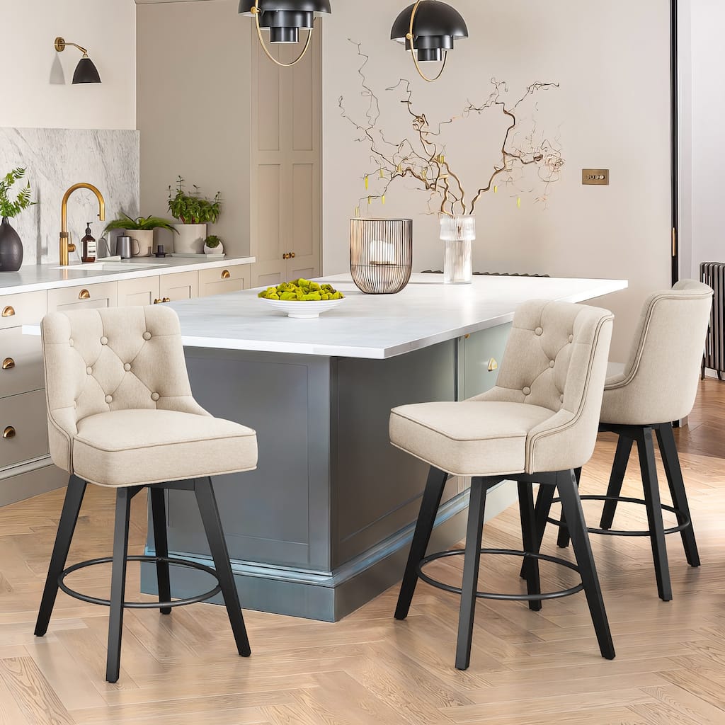Modern 26 in. Counter Height Stool Upholstered Set of 3 Free Swivel Bar Stools with Back