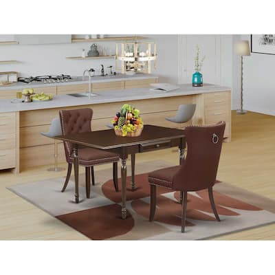 HomeStock 3-Pc Mahogany Finish Rectangular Solid Wood Top with Dropleaf Dining Table Set
