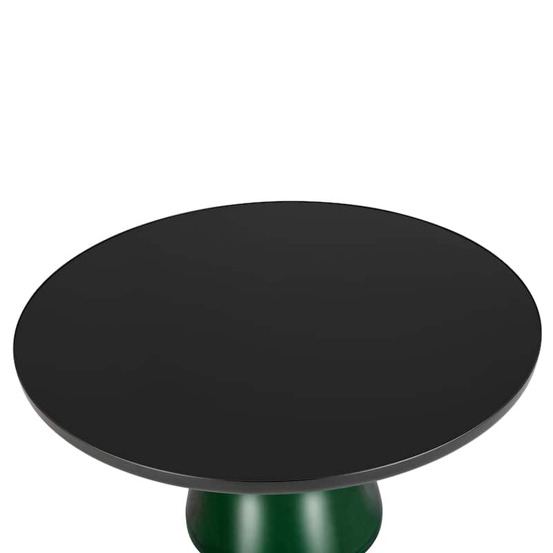 30-Inch Round Coffee Table Glass/Stone Tabletop with Black Iron Rim Frame Glass Pedestal Base