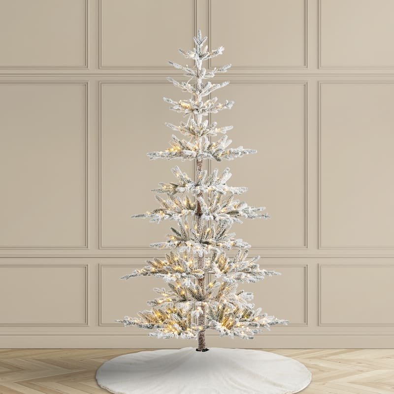 Glitzhome 6ft/7ft/9ft Deluxe Pre-Lit Flocked Slim Fir Artificial Christmas Tree with Warm White Lights