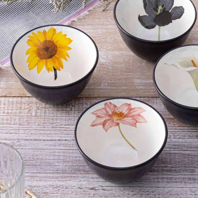 Noritake Colorwave Graphite Set Of 4 Floral Mini Bowls, 4"
