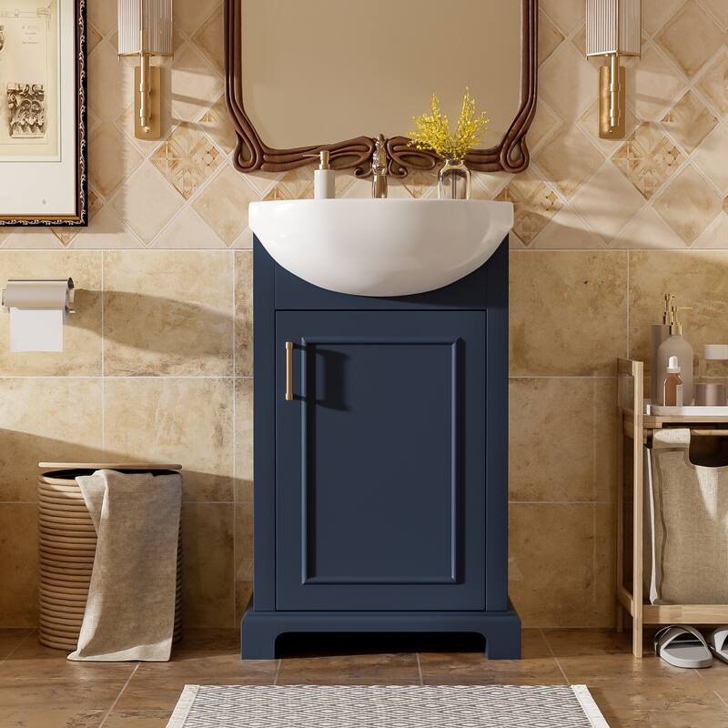 Roomfitters 20" Bathroom Vanity with Bulged Ceramic Basin, Freestanding French Style Storage Cabinet & Soft Close Door