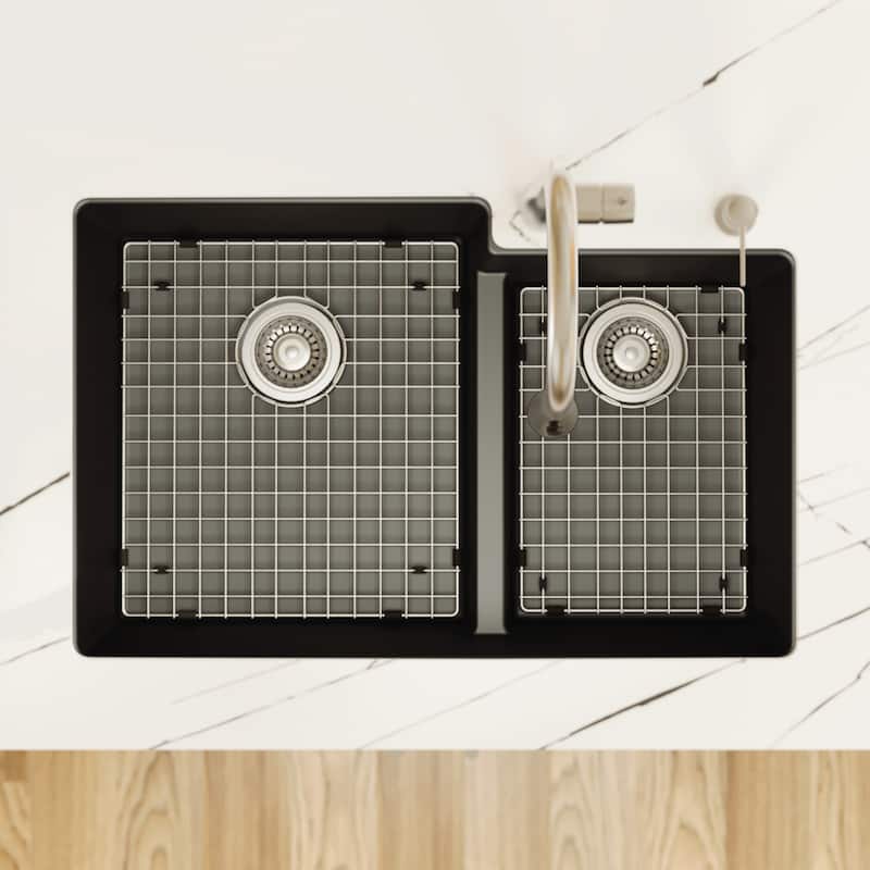 Karran 32" Undermount Large/Small Bowl Quartz Kitchen Sink Kit - 32" x 21.25" x 9"