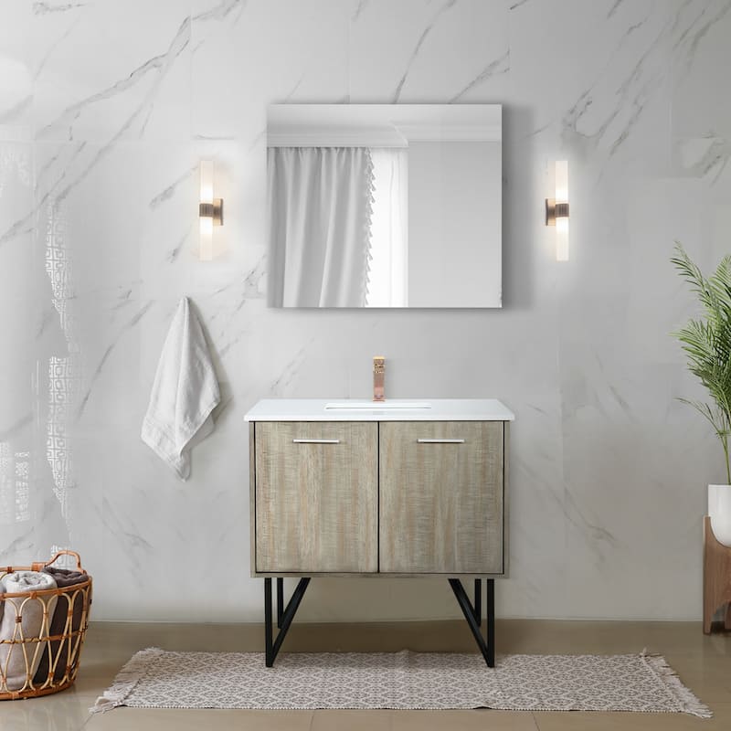 Lancy 36 in W x 20 in D Rustic Acacia Bath Vanity, White Quartz Top, Chrome Faucet Set and 28 in Mirror