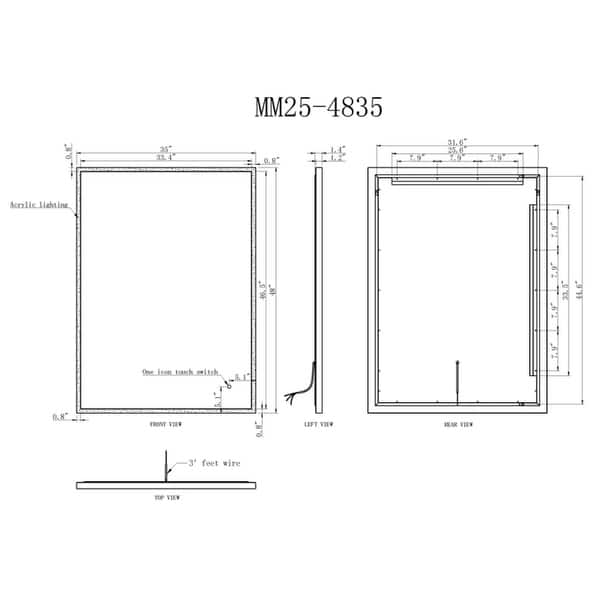 dimension image slide 1 of 3, Modern Mirrors Apollo Wall Mounted LED Lighted Bathroom Mirror with Defogger, Touch Control Adjustable Color and Brightness