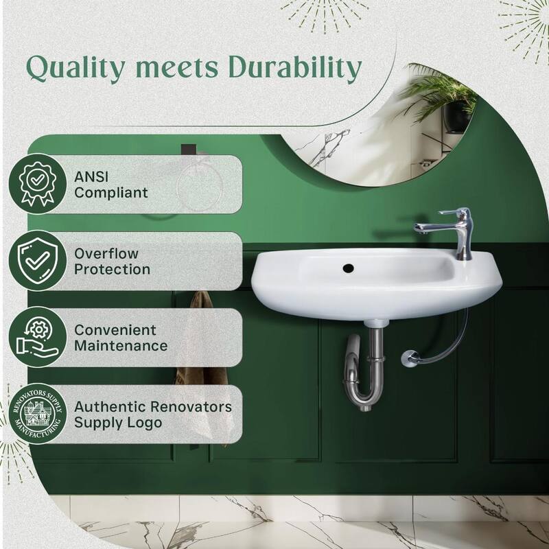 Edgewood Wall Mount Sink 20" White Ceramic Rectangular Sink with Overflow and Single Faucet Hole, (Set of 2) Renovators Supply