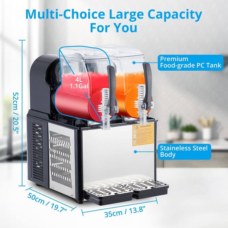 Commercial Slushie Machine - 0.8 Gal Self-Cleaning